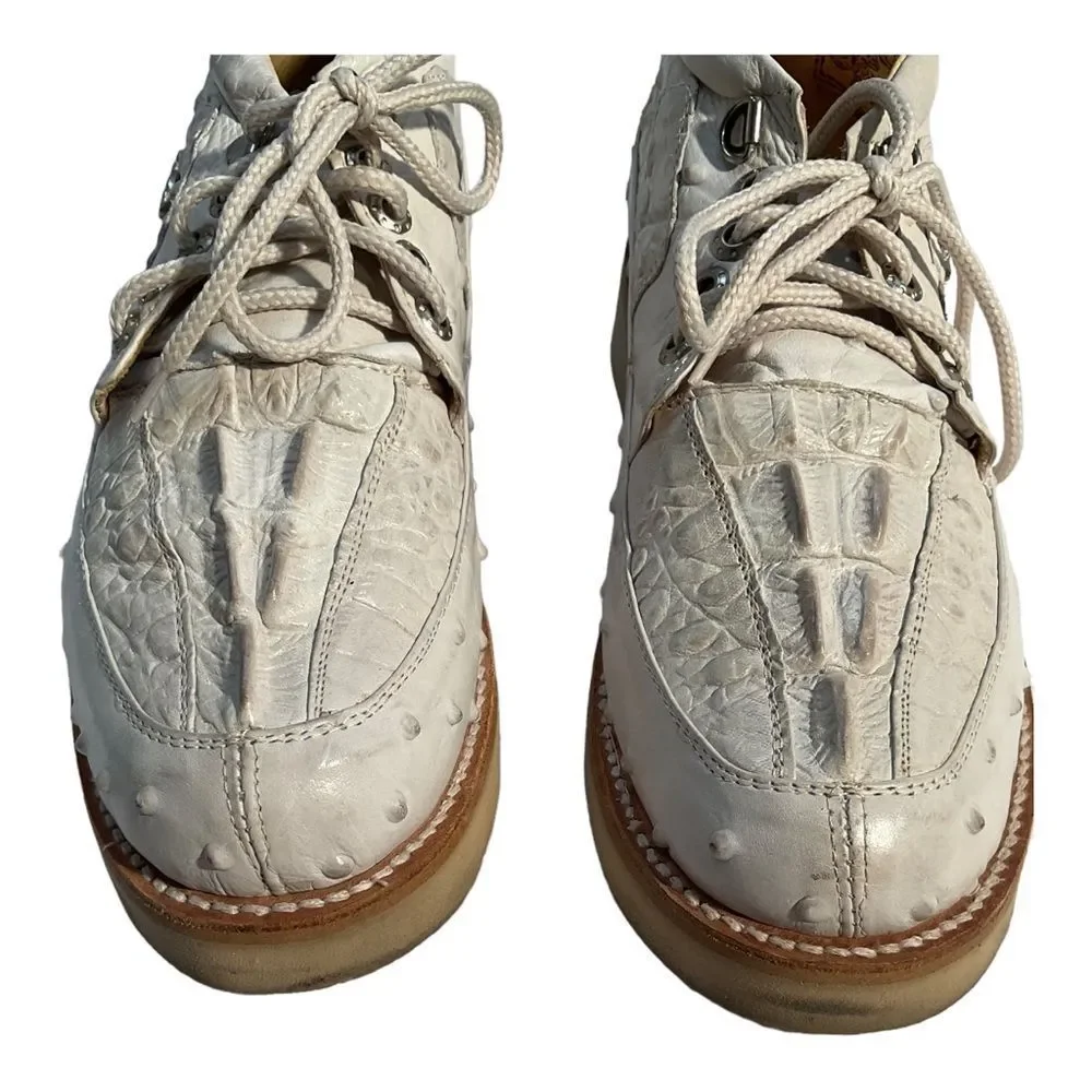Figueroa Boots Taupe Caiman Ostrich Leather Lace Up Shoes Mens Size 6.5